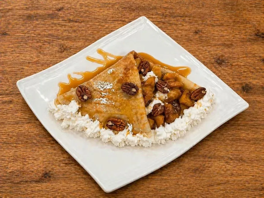 Caramel apple crepe prepared at the Yum&Heal station