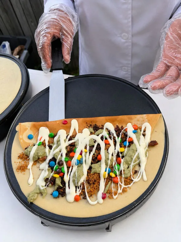 Colorful crepe cooking on the Yum&Heal griddle